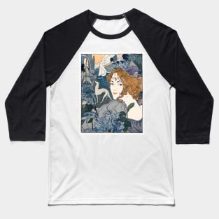 Art Nouveau Lady Print Retour Baseball T-Shirt